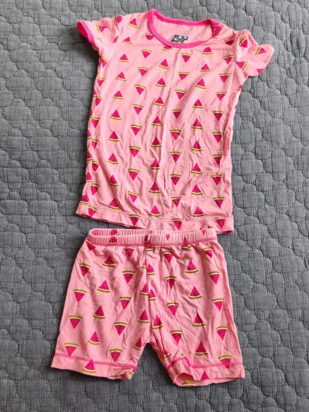 Kickee Pants Bamboo Lotus Watermelon Shorts Shirt Pajama Set sz 3T Pink